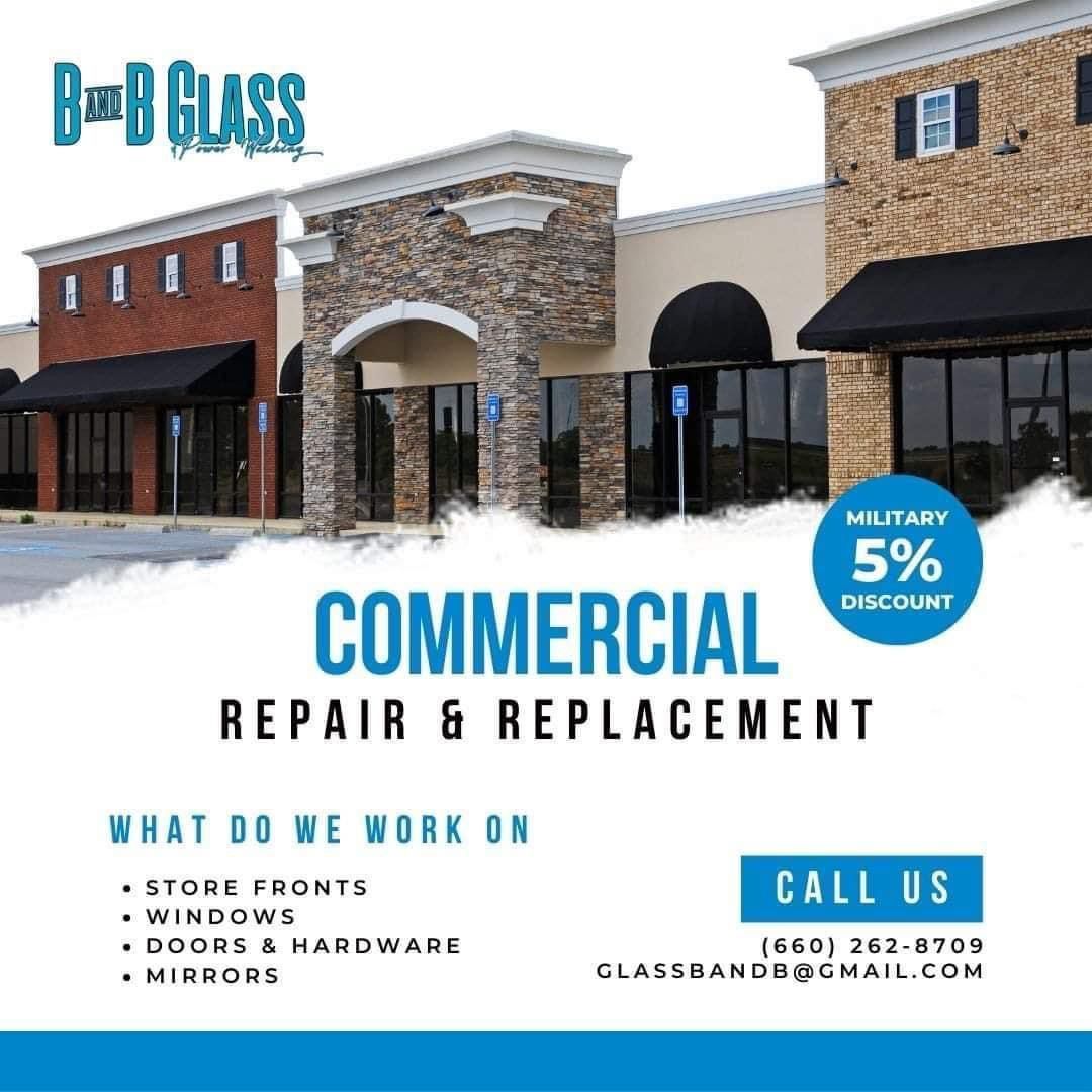 An advertisement for commercial repair and replacement with a military discount