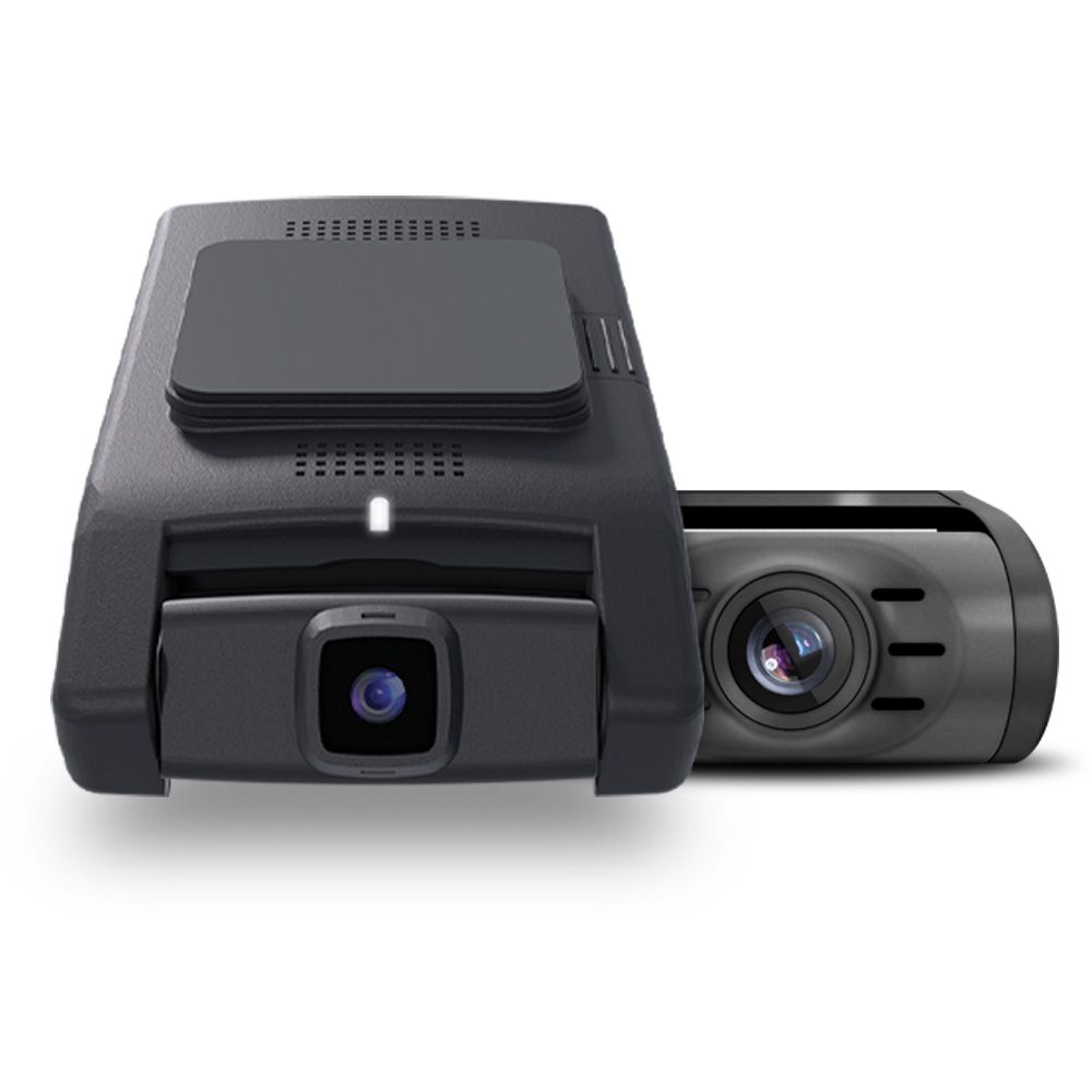 A dash cam is sitting next to a box.