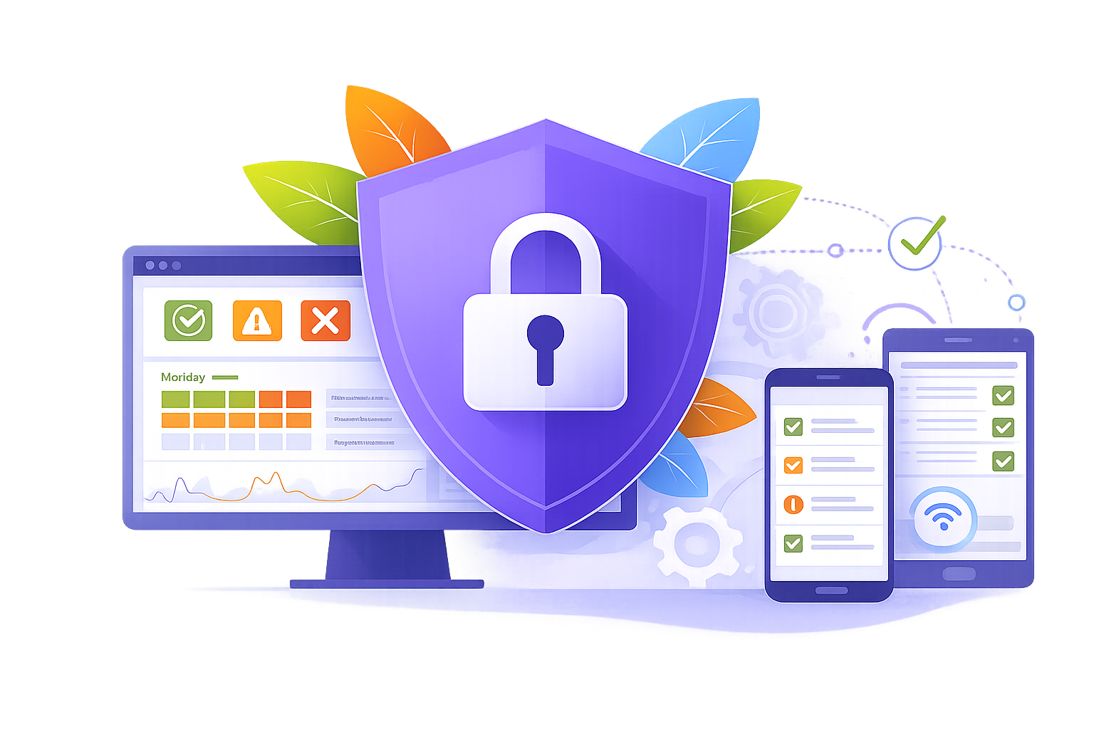 People working on a computer screen displaying a calendar, with math symbols on blocks.