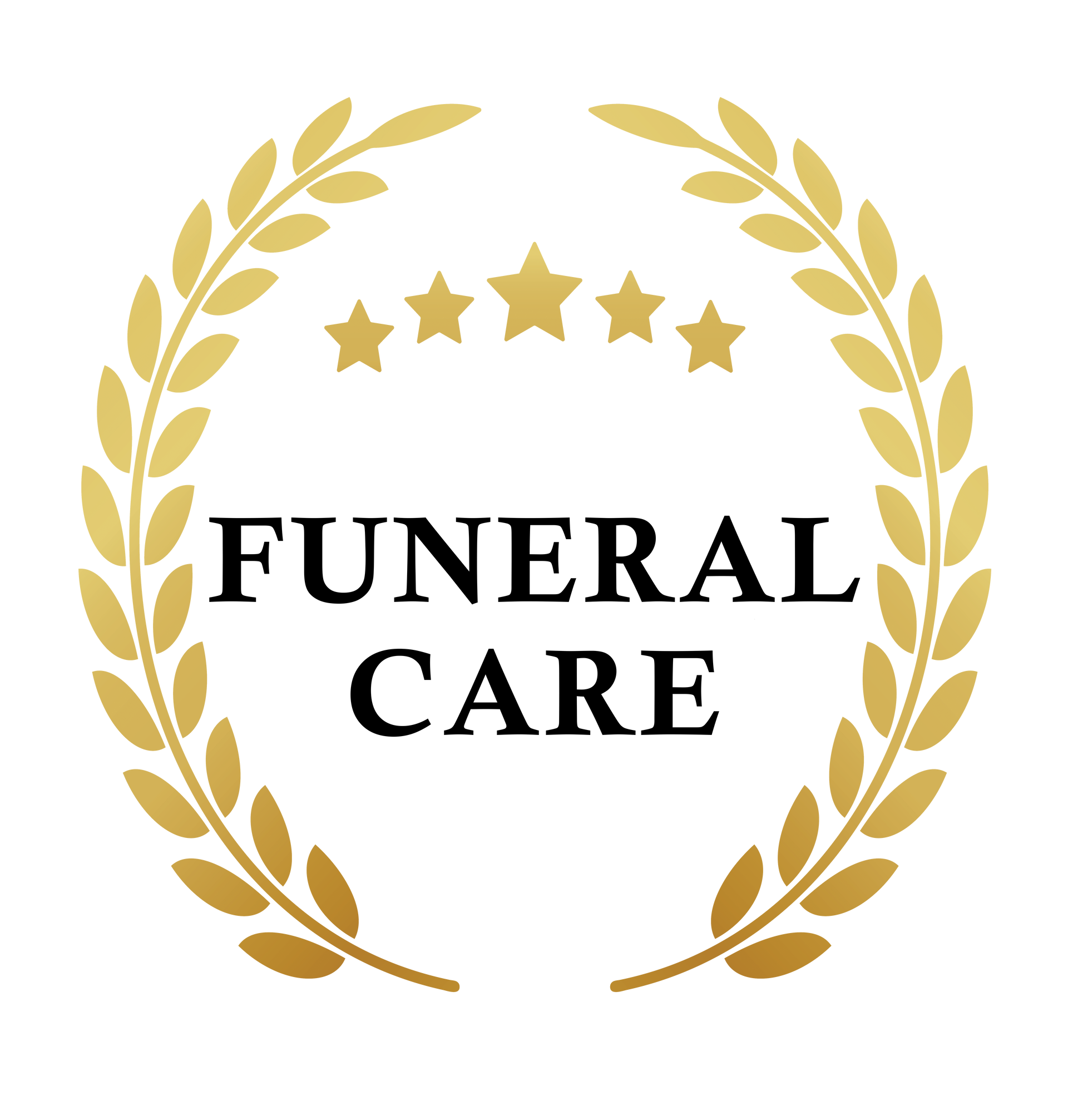 Gold laurel wreath emblem surrounding the black text 