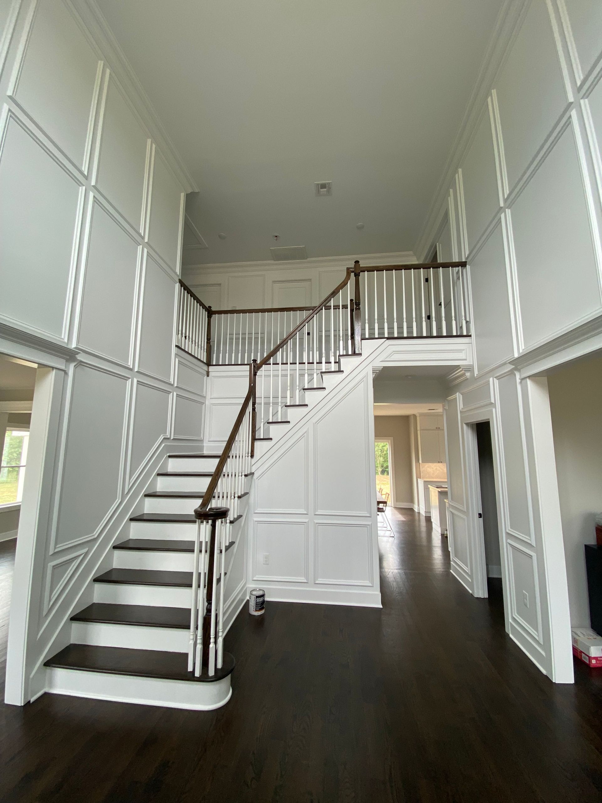 There is a staircase in the middle of the room.