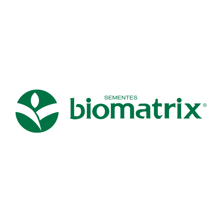 O logotipo da biomatrix é um círculo verde com uma planta dentro.