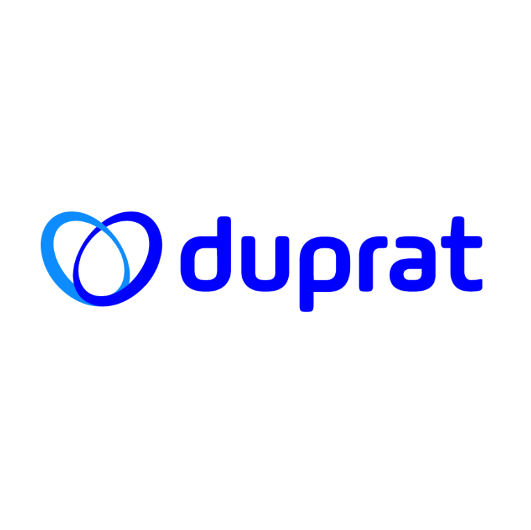 Um logotipo azul duprat com um coração no meio