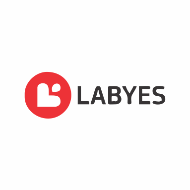 O logotipo da labyes é um círculo vermelho com uma letra b dentro.