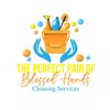 Logo: Orange bucket with cleaning supplies, held by blue hands. Text: "The Perfect Pair of Blessed Hands, Cleaning Services."