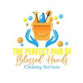Logo: Orange bucket with cleaning supplies, held by blue hands. Text: "The Perfect Pair of Blessed Hands, Cleaning Services."
