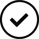 A black check mark in a circle on a white background.