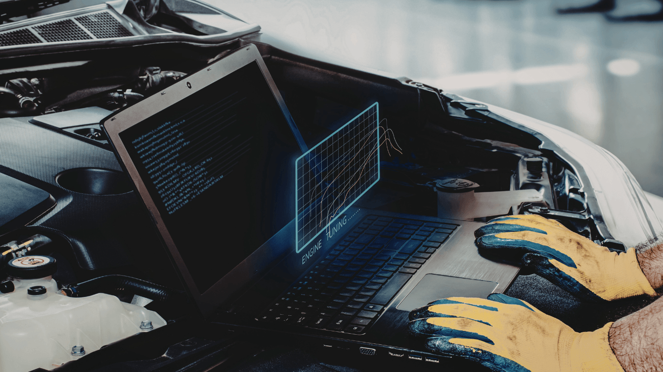 a car diagnostic test with laptop