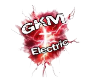 A logo for gkm electric with a red lightning bolt