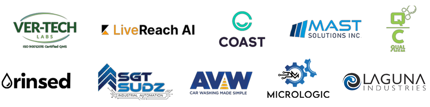 10 sponsor logos for Ver-Tech, LiveReach AI, Coast, Mast Solutions, Qual Chem, rinsed, Sgt. Sudz, Micrologic