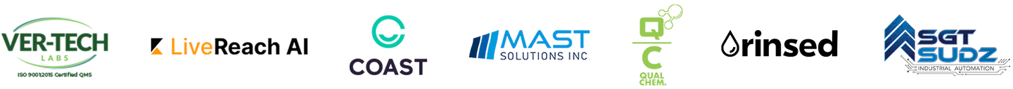 7 sponsor logos for Ver-Tech, LiveReach AI, Coast, Mast Solutions, Qual Chem, rinsed, Sgt. Sudz