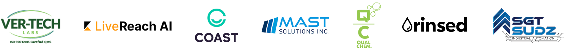 7 sponsor logos for Ver-Tech, LiveReach AI, Coast, Mast Solutions, Qual Chem, rinsed, Sgt. Sudz