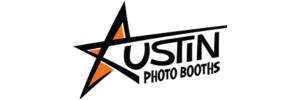 Logo for Austin Photo Booths: black star with orange fill and company name in black text.