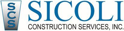 the logo for sicoli construction services inc. is blue and white