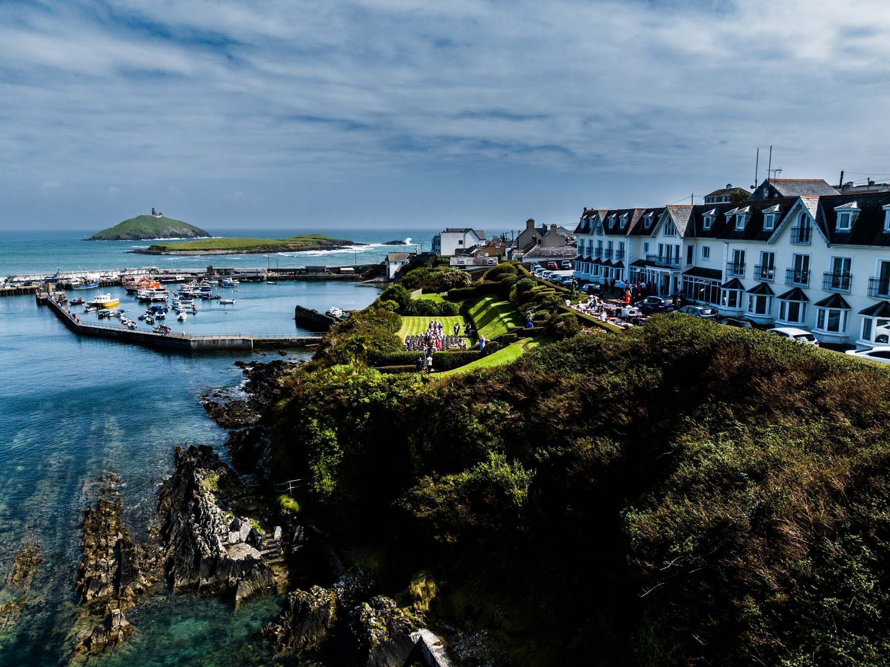 Bayview Hotel Ballycotton outdoor wedding ceremony summer in Ireland