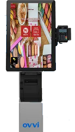 A kiosk with a large screen and a printer attached to it.