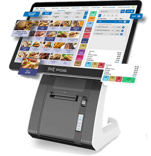 A pos machine with a tablet on top of it.