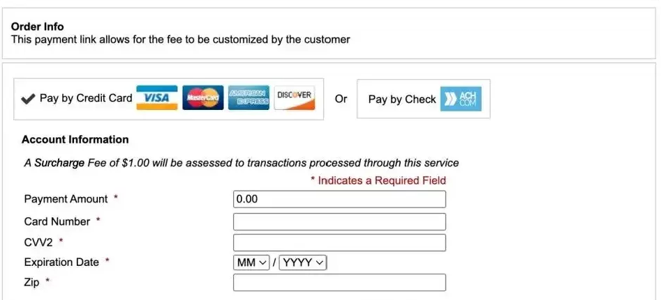 A screenshot of a credit card payment page on a website.