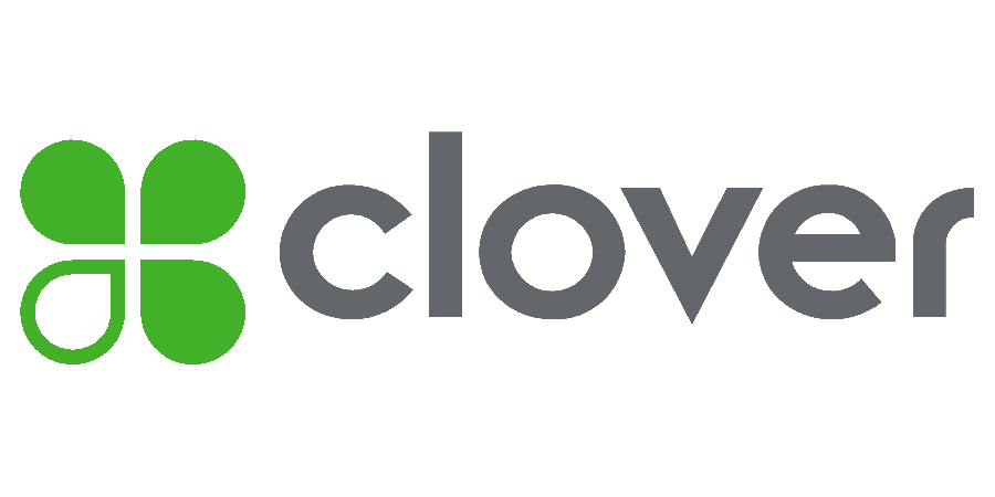 A clover logo with a green flower on a white background.