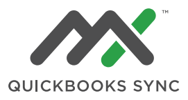 The quickbooks sync logo is gray and green