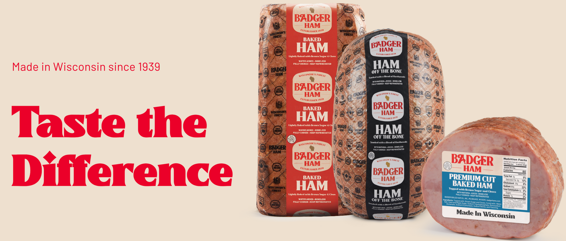 A picture of ham with the words taste the difference on it