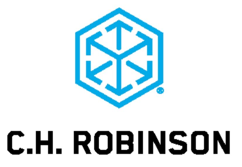 The logo for c.h. robinson is a blue hexagon with arrows pointing in different directions.