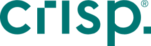The word crisp is written in blue letters on a white background.