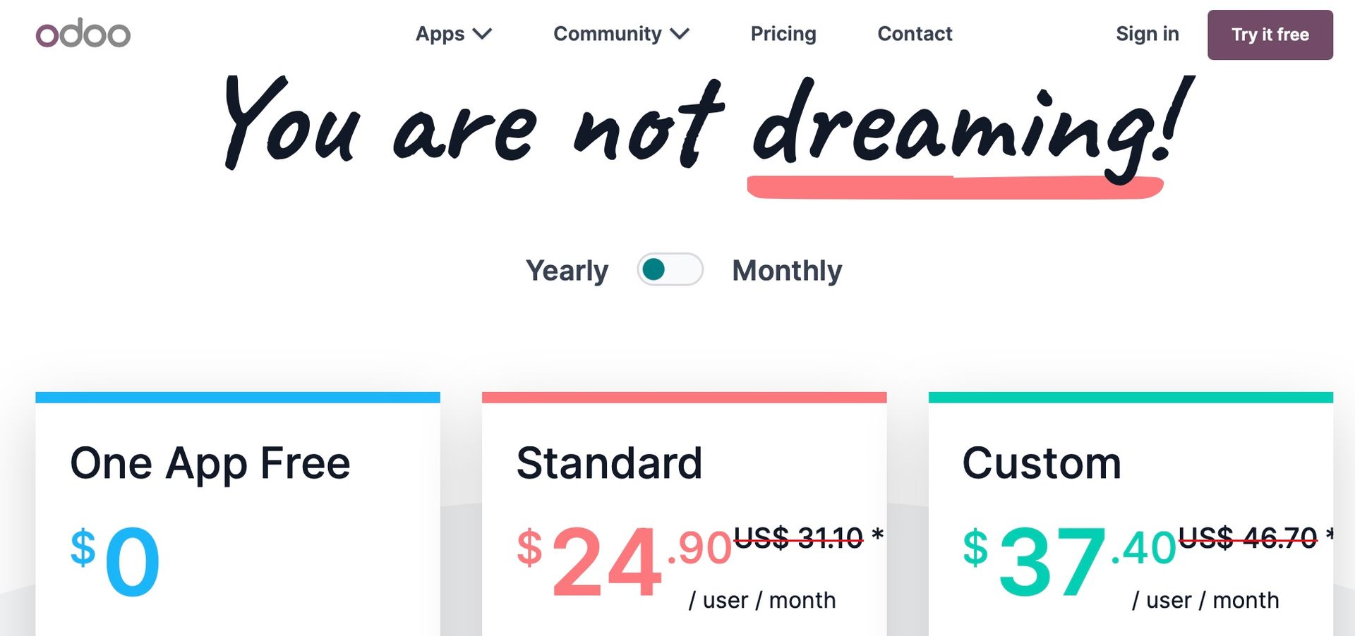 A screenshot of a website that says you are not dreaming