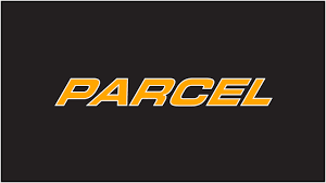The word parcel is on a black background.