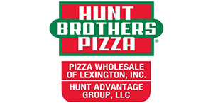 The logo for hunt brothers pizza is red and green