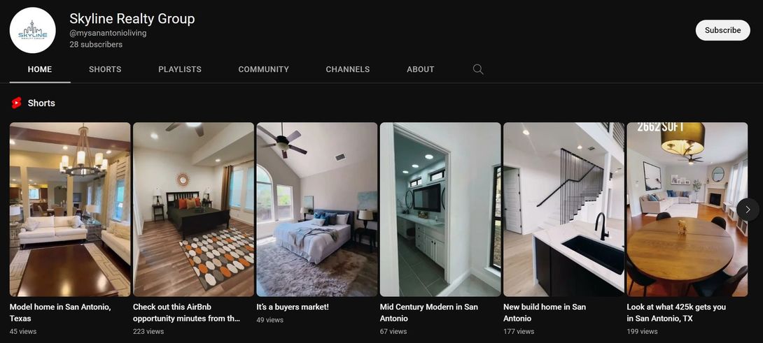 a screenshot of the skyline realty group's YouTube Channel