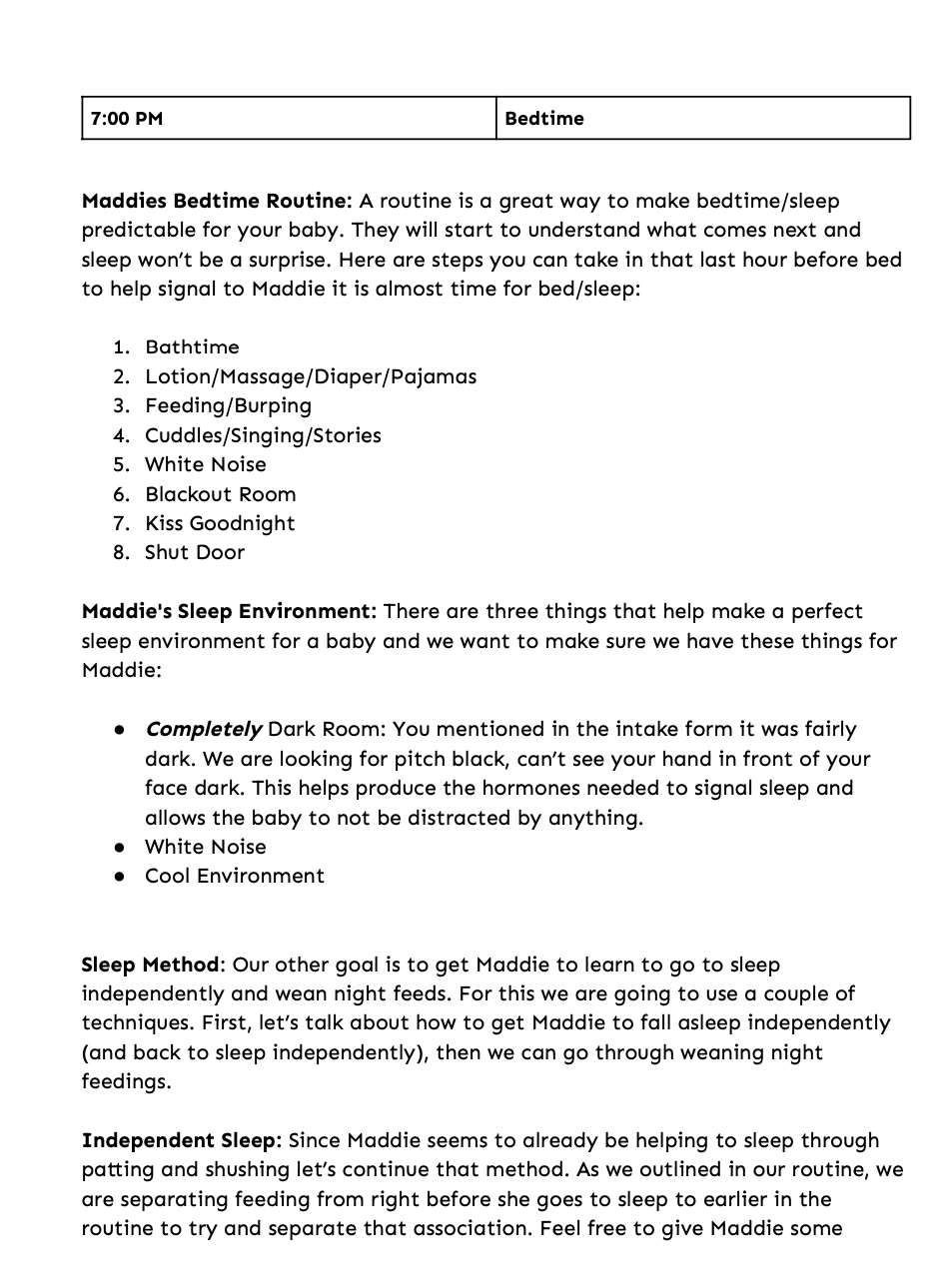 Custom Sleep Training Plan