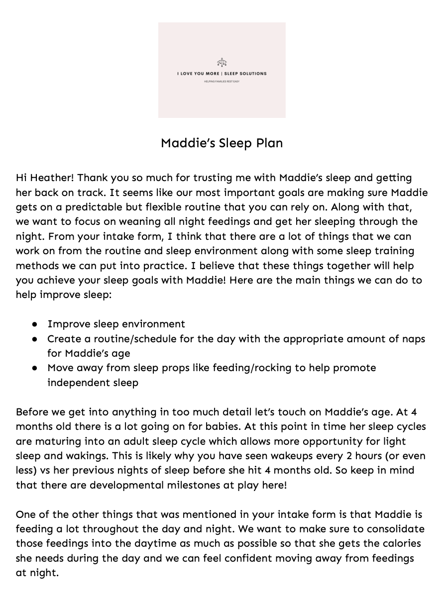 Custom Sleep Training Plan