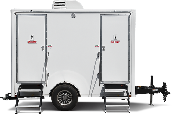 Anytime Outhouse provides 2 stall bathroom trailer rentals