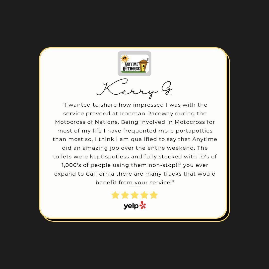 Anytime Outhouse 5 star review for MXON event in Crawfordsville, IN