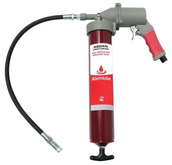 Red and Gray Alemlube Grease Gun With Black Hose — North Queensland Independant Fuel Services in Slade Point, QLD