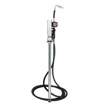 Oil Drum Pump With Digital Meter and Hose, Standing Upright — North Queensland Independant Fuel Services in Slade Point, QLD