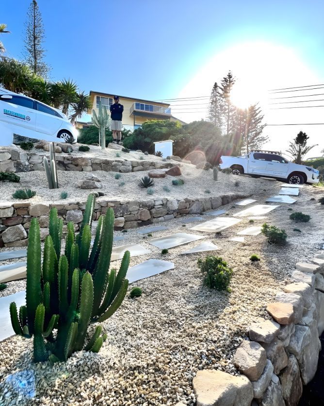 A Cactus Is Growing In A Rock Garden Next To A House — Creative Landscapes Coffs Harbour In Korora, NSW