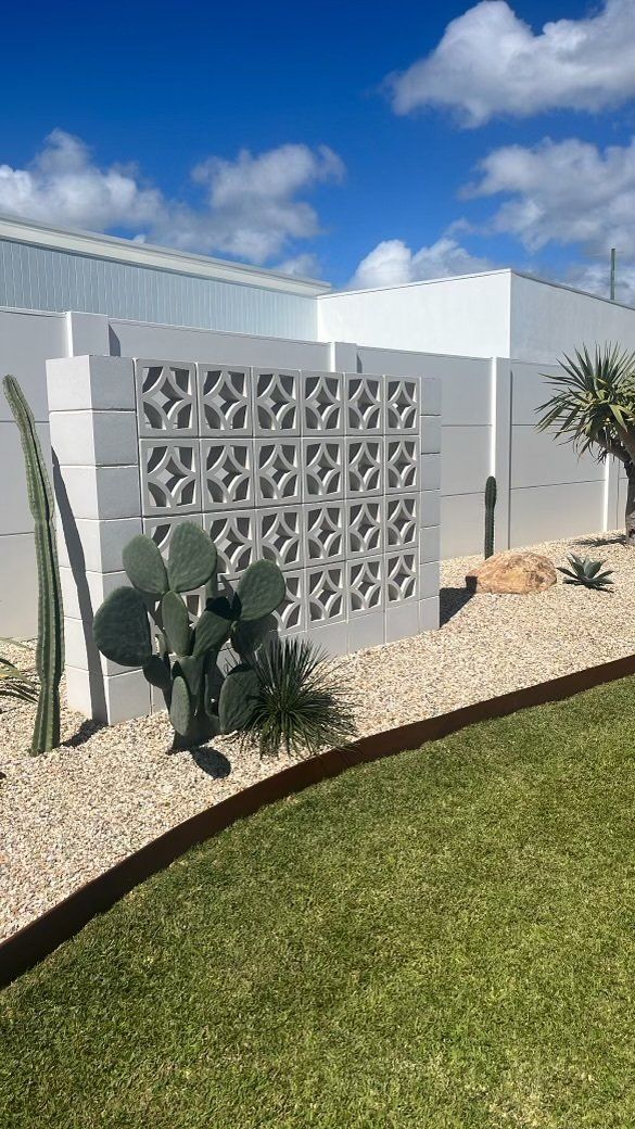 A Cactus Is Growing In Front Of A White Wall In A Garden — Creative Landscapes Coffs Harbour In Korora, NSW