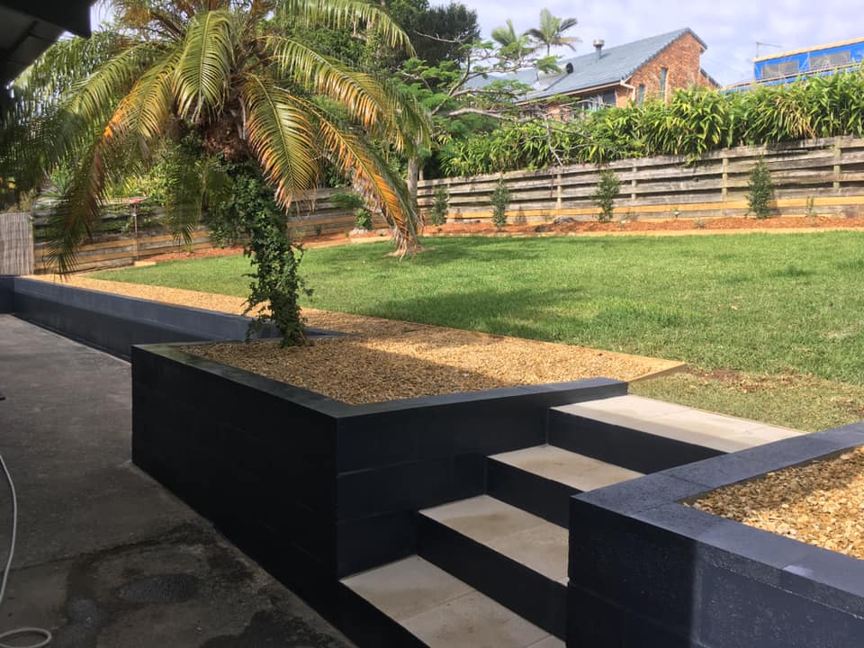 A Lush Green Lawn With Stairs Leading Up To It And A Palm Tree — Creative Landscapes Coffs Harbour In Korora, NSW