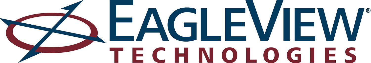 The logo for eagleview technologies is blue and red