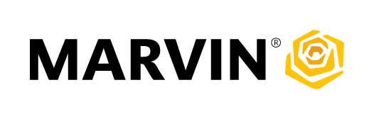 The logo for marvin is black and yellow with a yellow hexagon in the middle.