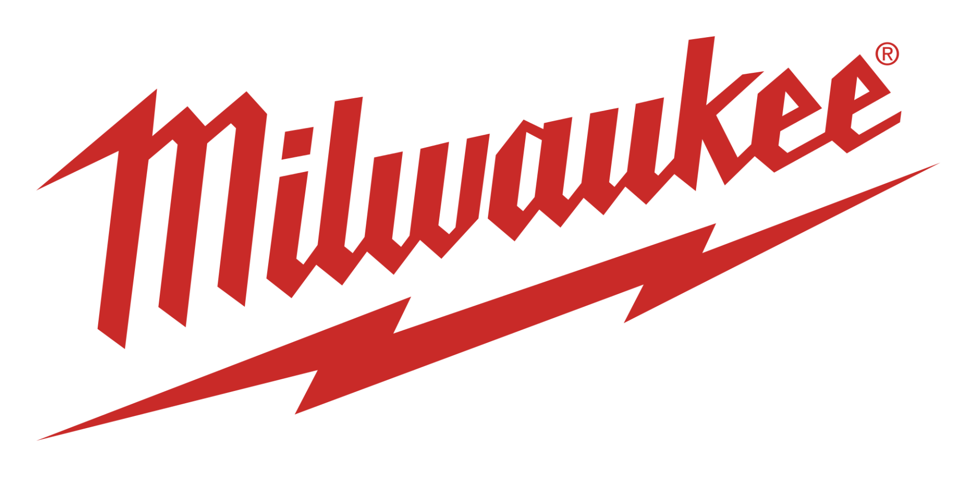 A red milwaukee logo with a lightning bolt on a white background.