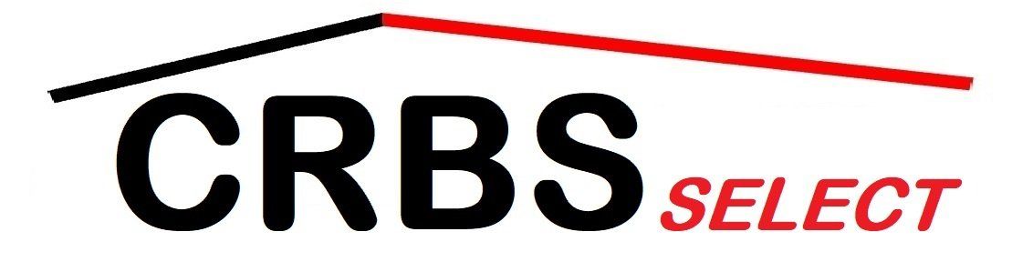 A logo for crbs select with a red and black roof