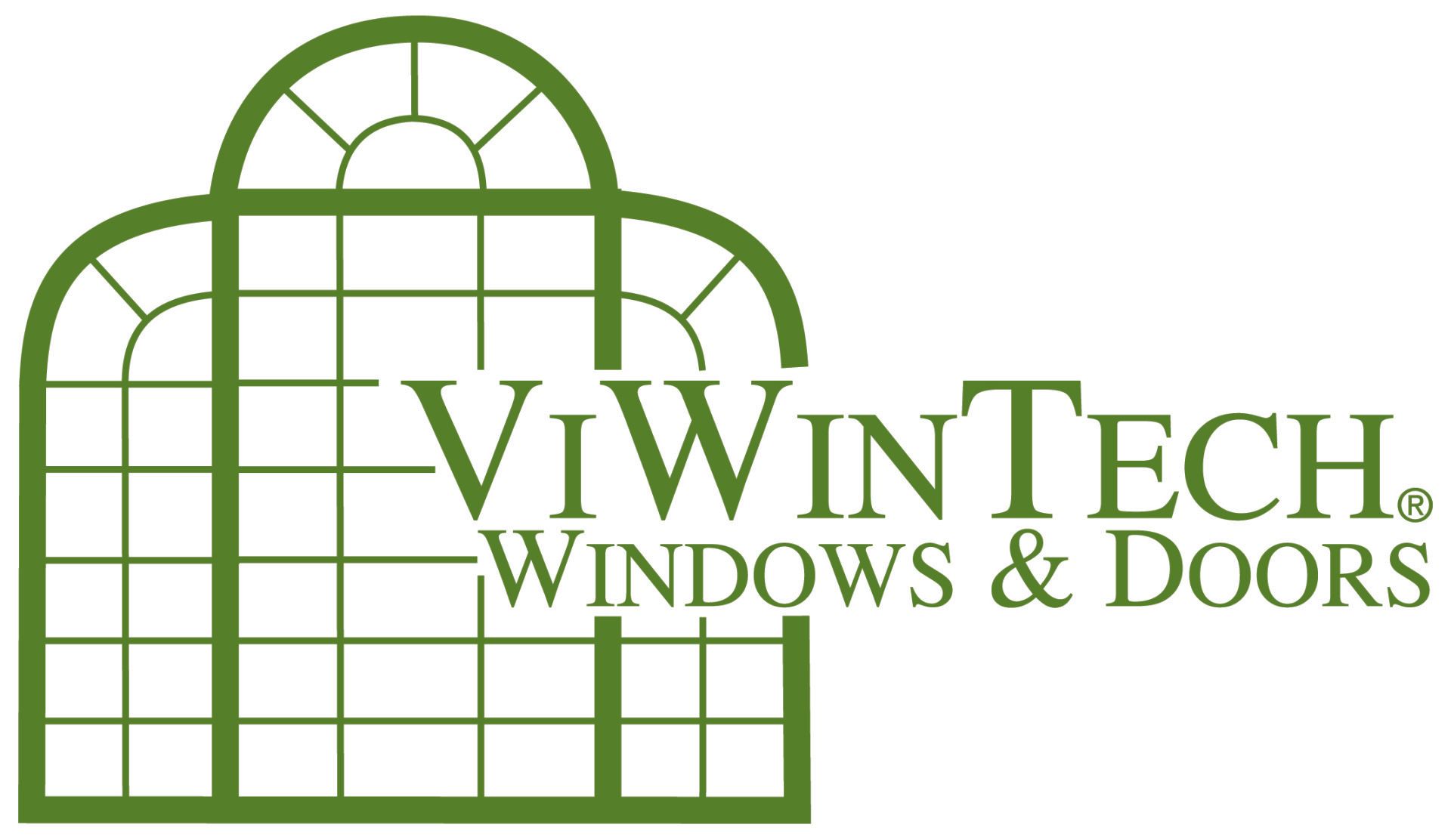 A green and white logo for vivintech windows and doors.