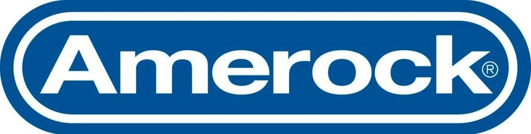 A blue and white logo for amerirock on a white background