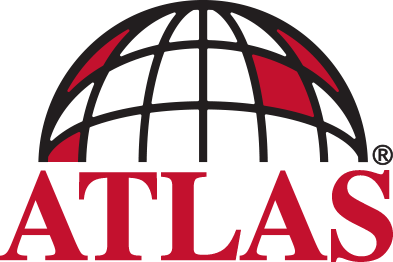 A logo for atlas with a globe in the middle