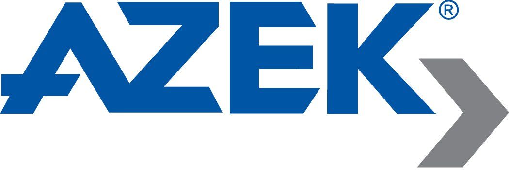 A blue and gray azek logo on a white background