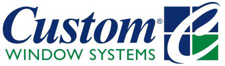 A blue and green logo for custom window systems