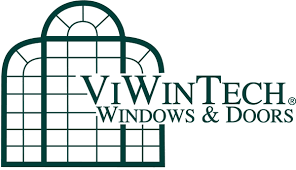 A logo for vivintech windows and doors with a green window